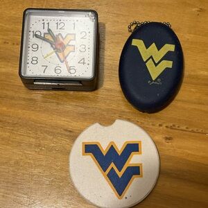 West Virginia University wvu coasters Logo Clock and Accessories Set